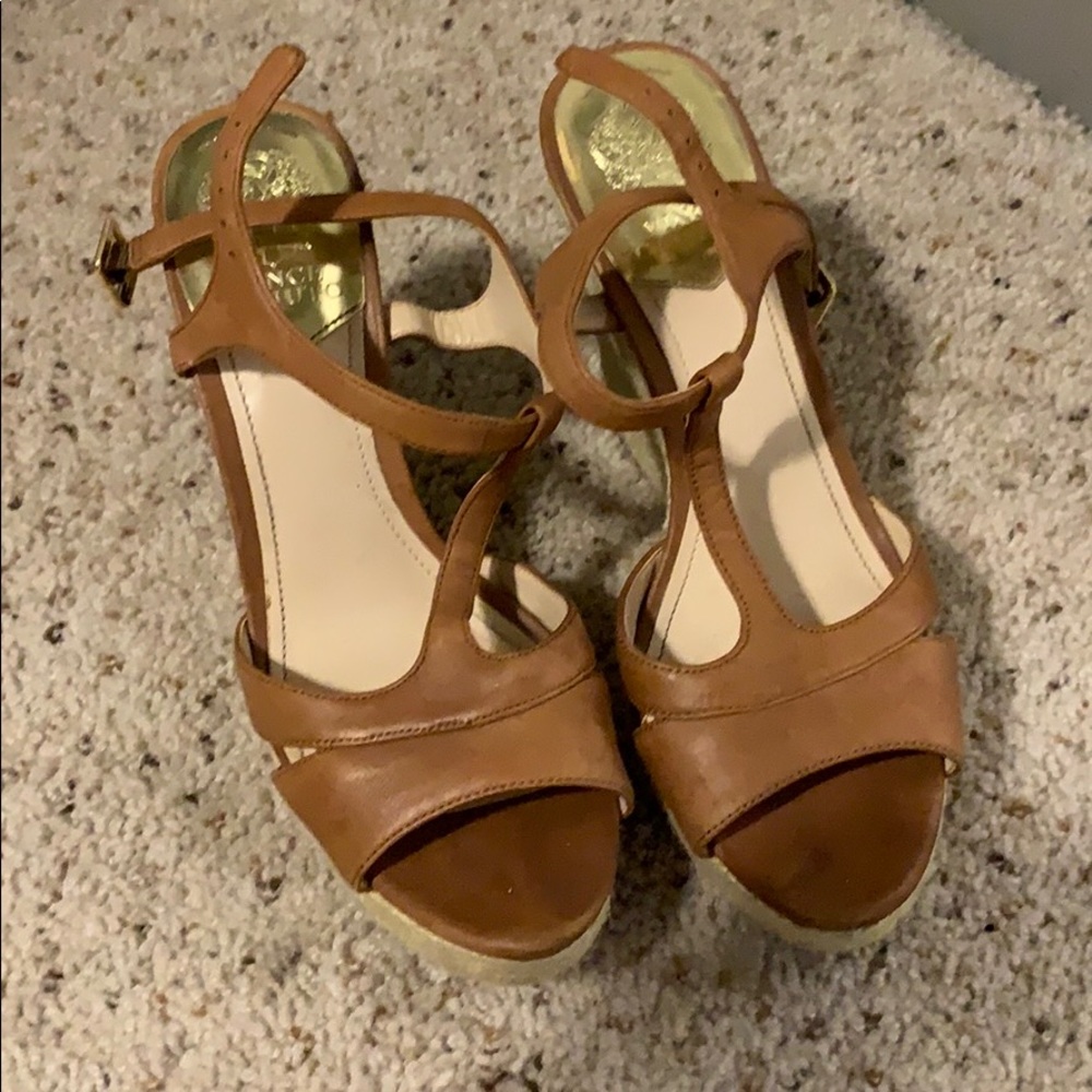 Vince camuto brown leather espadrille wedges
